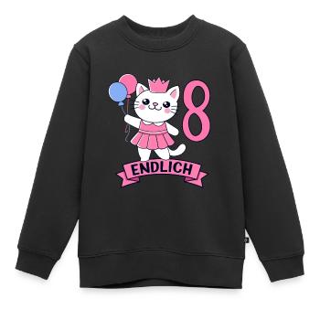 Motif d’anniversaire de chat enfin 8 ans fille - Sweat Premium enfant bio - noir - Devant - AI Model Kid Female (0cm)