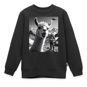 Lama macht ein Selfie in den Bergen mit Alien Ufo - Kinder Premium Organic Sweatshirt - Schwarz - Vorne - AI Model Kid Female (0cm)