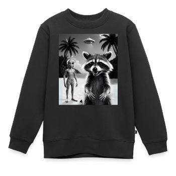 Waschbär macht ein Selfie am Strand mit Alien - Kinder Premium Organic Sweatshirt - Schwarz - Vorne - AI Model Kid Female (0cm)