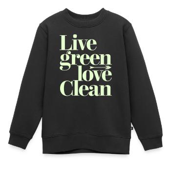 Live Green Love Clean Vegan Végétarien - Sweat Premium enfant bio - noir - Devant - AI Model Kid Female (0cm)