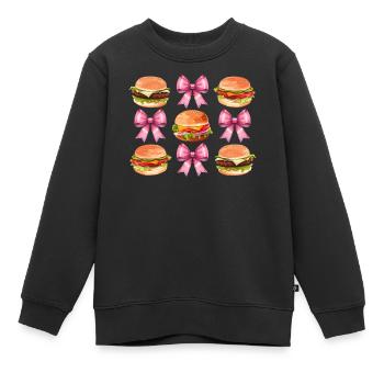Coquette Bow Burger Hamburger Ruban Rose Maman - Sweat Premium enfant bio - noir - Devant - AI Model Kid Female (0cm)