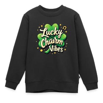 Lucky Charm Vibes Lucky Clover Lucky Positive - Kids Premium Organic Sweatshirt - black - Front - AI Model Kid Female (0cm)