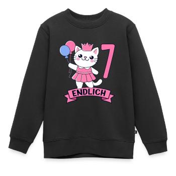 Motif d’anniversaire de chat enfin 7 ans fille - Sweat Premium enfant bio - noir - Devant - AI Model Kid Female (0cm)