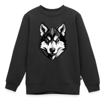 Tête de chien husky - Sweat Premium enfant bio - noir - Devant - AI Model Kid Female (0cm)