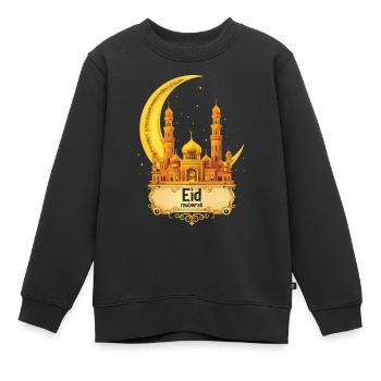 Eid Mubarak Feierliche Moschee mit Halbmond - Kinder Premium Organic Sweatshirt - Schwarz - Vorne - AI Model Kid Female (0cm)