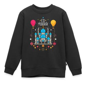 Mosquée solennelle de l’Aïd Moubarak et montgolfières - Sweat Premium enfant bio - noir - Devant - AI Model Kid Female (0cm)