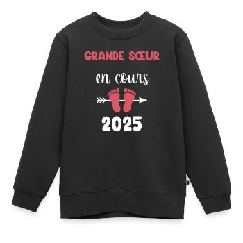 en cours grande soeur 2025 annonce grossesse - Sweat Premium enfant bio - noir - Devant - AI Model Kid Female (0cm)