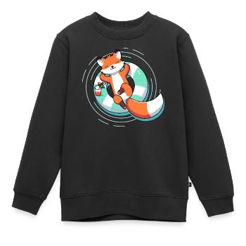 Entspannter Fuchs im Pool – Sommer & Leichtigkeit - Kinder Premium Organic Sweatshirt - Schwarz - Vorne - AI Model Kid Female (0cm)