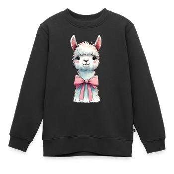 Coquette noeud lama alpaga rose ruban maman - Sweat Premium enfant bio - noir - Devant - AI Model Kid Female (0cm)