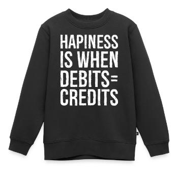 Le bonheur, c’est quand débite des crédits - Sweat Premium enfant bio - noir - Devant - AI Model Kid Female (0cm)