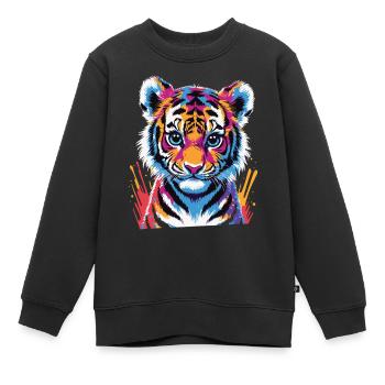 Bunter Tigerjunges – Pop Art Tiermotiv - Kinder Premium Organic Sweatshirt - Schwarz - Vorne - AI Model Kid Female (0cm)