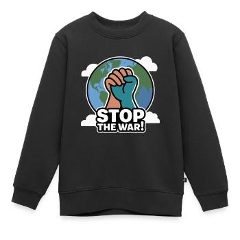 STOPPT DEN KRIEG - Kinder Premium Organic Sweatshirt - Schwarz - Vorne - AI Model Kid Female (0cm)