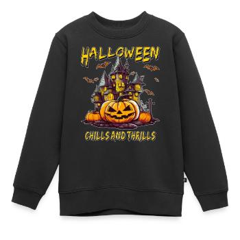 HALLOWEEN CHILLS AND THRILLS - Kinder Premium Organic Sweatshirt - Schwarz - Vorne - AI Model Kid Female (0cm)
