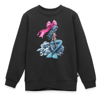 Coquette noeud Sirène Fille Ruban Rose - Sweat Premium enfant bio - noir - Devant - AI Model Kid Female (0cm)
