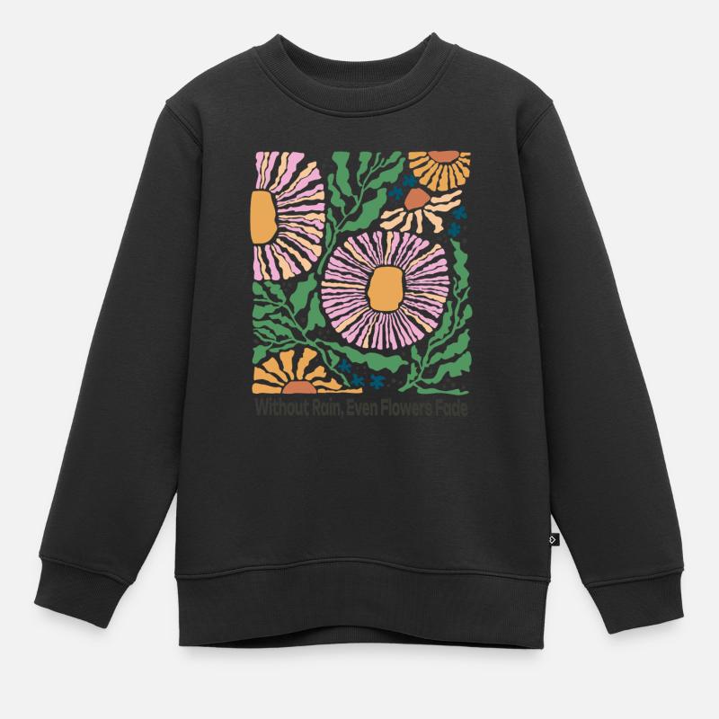 Without Rain Blumen Design Retro Stil - Kinder Premium Organic Sweatshirt - Schwarz