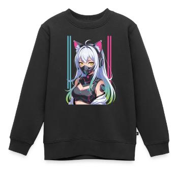 Fille cyberpunk futuriste - Sweat Premium enfant bio - noir - Devant - AI Model Kid Female (0cm)