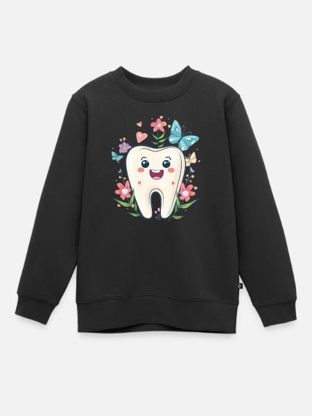 Dent heureuse avec des fleurs - Sweat Premium enfant bio - noir