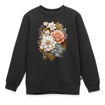 Fleurs délicates en pastel - Sweat Premium enfant bio - noir - Devant - AI Model Kid Female (0cm)