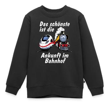 TRAIN Le mieux, c’est d’arriver à la gare - Sweat Premium enfant bio - noir - Devant - AI Model Kid Female (0cm)