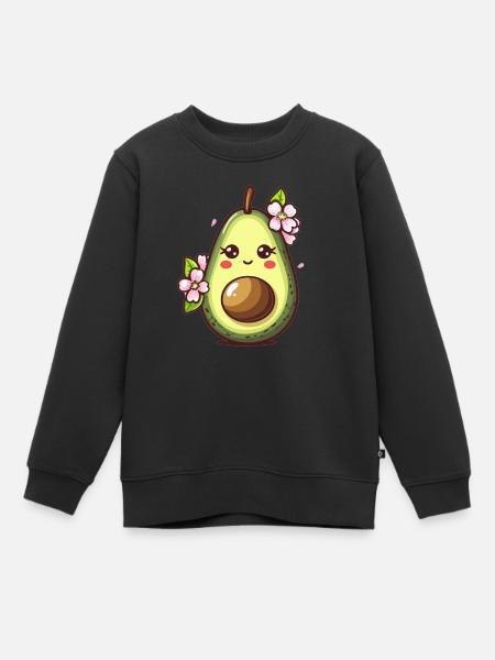 Süße Avocado mit Blüten - Kinder Premium Organic Sweatshirt - Schwarz