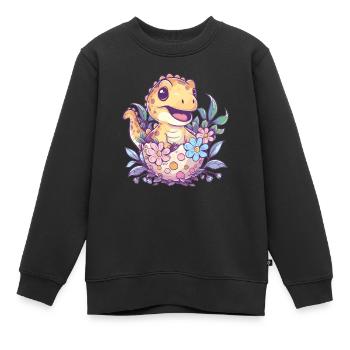 Baby Dino avec œuf de fleur - Sweat Premium enfant bio - noir - Devant - AI Model Kid Female (0cm)