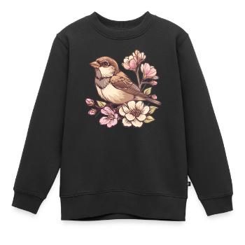 Spatz auf Blütenzweig - Kinder Premium Organic Sweatshirt - Schwarz - Vorne - AI Model Kid Female (0cm)
