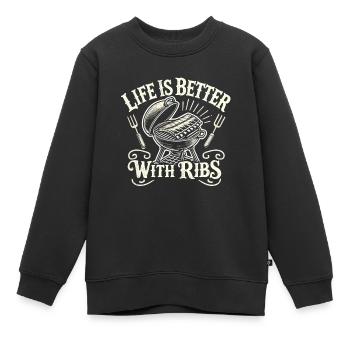 Das Leben ist besser mit Rippchen - Kinder Premium Organic Sweatshirt - Schwarz - Vorne - AI Model Kid Female (0cm)