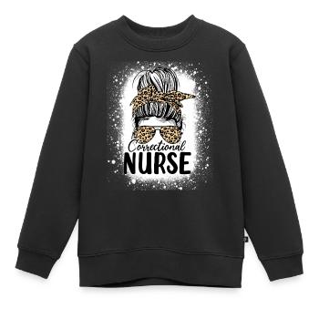 Justizvollzugskrankenschwester Messy Bun Leopard Gesundheitswesen - Kinder Premium Organic Sweatshirt - Schwarz - Vorne - AI Model Kid Female (0cm)