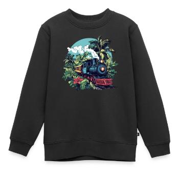 Dampflok durch Palmen - Kinder Premium Organic Sweatshirt - Schwarz - Vorne - AI Model Kid Female (0cm)