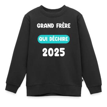 qui déchire 2025 grand frère annonce grossesse - Sweat Premium enfant bio - noir - Devant - AI Model Kid Female (0cm)