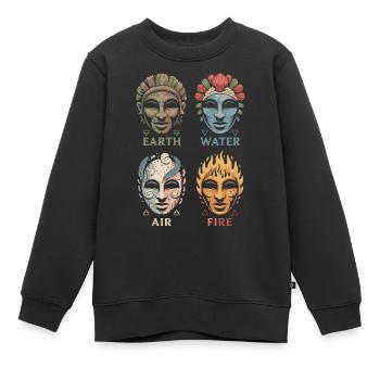 Quatre masques élémentaires | Symboles Alchimiques Art - Sweat Premium enfant bio - noir - Devant - AI Model Kid Female (0cm)