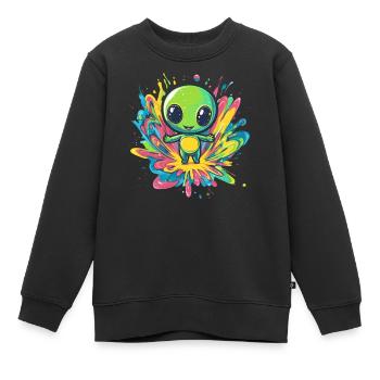 Bunter Alien auf Farbspritzer - Kinder Premium Organic Sweatshirt - Schwarz - Vorne - AI Model Kid Female (0cm)