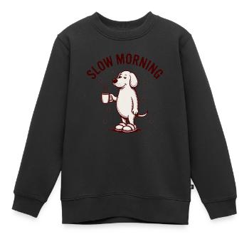 Café lent du matin chien - Sweat Premium enfant bio - noir - Devant - AI Model Kid Female (0cm)