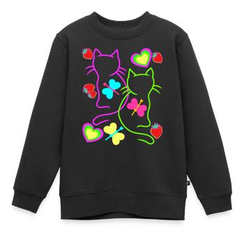 Retro Katzen Erdbeer Sommer 80er Katze Vintage - Kinder Premium Organic Sweatshirt - Schwarz - Vorne - AI Model Kid Female (0cm)