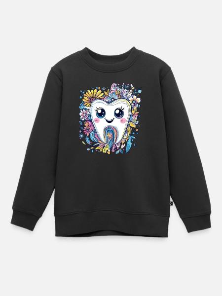 Zahn mit Blumenlächeln - Kinder Premium Organic Sweatshirt - Schwarz
