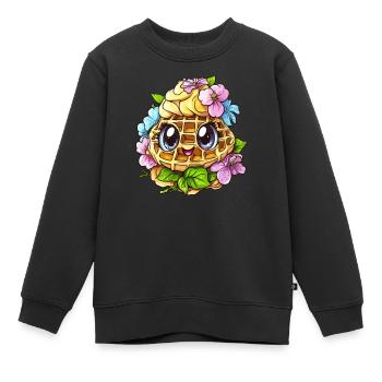 Fröhliche Blumen Waffel - Kinder Premium Organic Sweatshirt - Schwarz - Vorne - AI Model Kid Female (0cm)