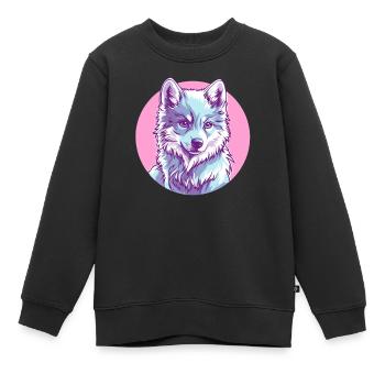 Loup arctique en rose - Sweat Premium enfant bio - noir - Devant - AI Model Kid Female (0cm)