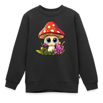 Fliegenpilz mit Blumen - Kinder Premium Organic Sweatshirt - Schwarz - Vorne - AI Model Kid Female (0cm)