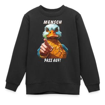 MENSCH PASS AUF! - Kinder Premium Organic Sweatshirt - Schwarz - Vorne - AI Model Kid Female (0cm)