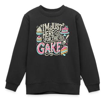 Ich bin nur wegen des Kuchens hier - Kinder Premium Organic Sweatshirt - Schwarz - Vorne - AI Model Kid Female (0cm)