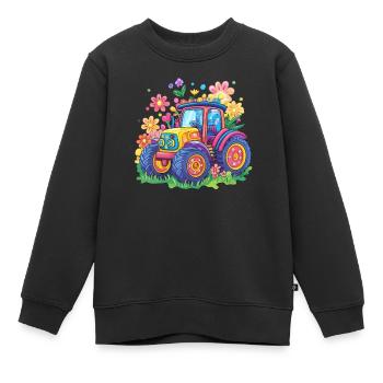 Bunter Blumen Traktor - Kinder Premium Organic Sweatshirt - Schwarz - Vorne - AI Model Kid Female (0cm)