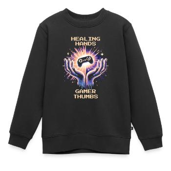 Ergothérapie Guérison Mains Pouce Rétro Pixel Art - Sweat Premium enfant bio - noir - Devant - AI Model Kid Female (0cm)