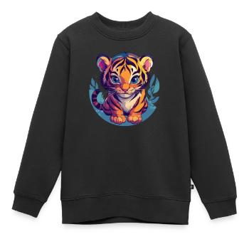 Süßer Tiger mit großen Augen - Kinder Premium Organic Sweatshirt - Schwarz - Vorne - AI Model Kid Female (0cm)