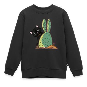 Katze versteckt sich hinter einem Kaktus - Kinder Premium Organic Sweatshirt - Schwarz - Vorne - AI Model Kid Female (0cm)