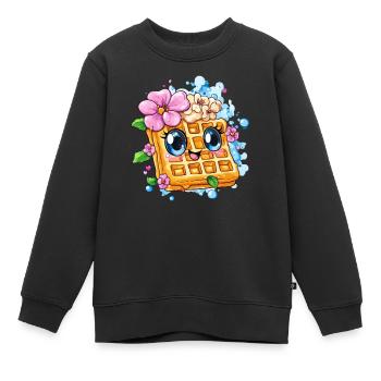 Waffel mit Blütenfreude - Kinder Premium Organic Sweatshirt - Schwarz - Vorne - AI Model Kid Female (0cm)