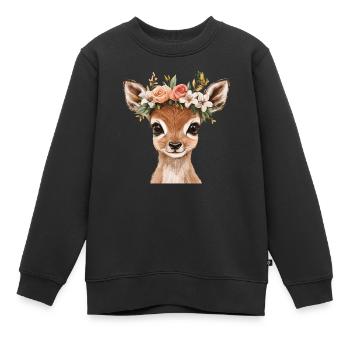 Rehkitz mit Blumenkranz - Kinder Premium Organic Sweatshirt - Schwarz - Vorne - AI Model Kid Female (0cm)
