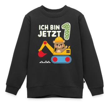 Ich bin jetzt 1 Bagger Bär 1. Geburtstag - Kinder Premium Organic Sweatshirt - Schwarz - Vorne - AI Model Kid Female (0cm)
