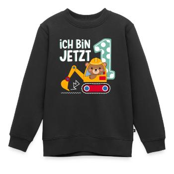 Ich bin jetzt 1 Bagger Bär 1. Geburtstag - Kinder Premium Organic Sweatshirt - Schwarz - Vorne - AI Model Kid Female (0cm)