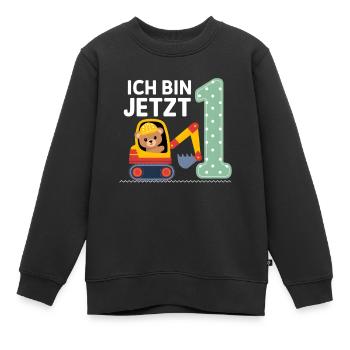 Ich bin jetzt 1 Bagger Bär 1. Geburtstag - Kinder Premium Organic Sweatshirt - Schwarz - Vorne - AI Model Kid Female (0cm)