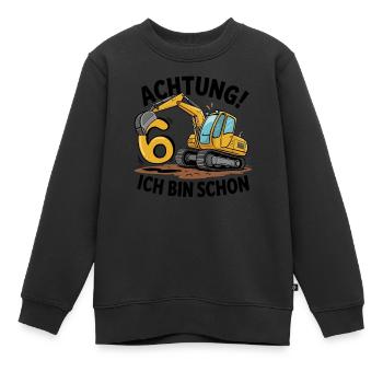 6. Geburtstag 6 Jahre Bagger Baufahrzeug Baustelle - Kinder Premium Organic Sweatshirt - Schwarz - Vorne - AI Model Kid Female (0cm)